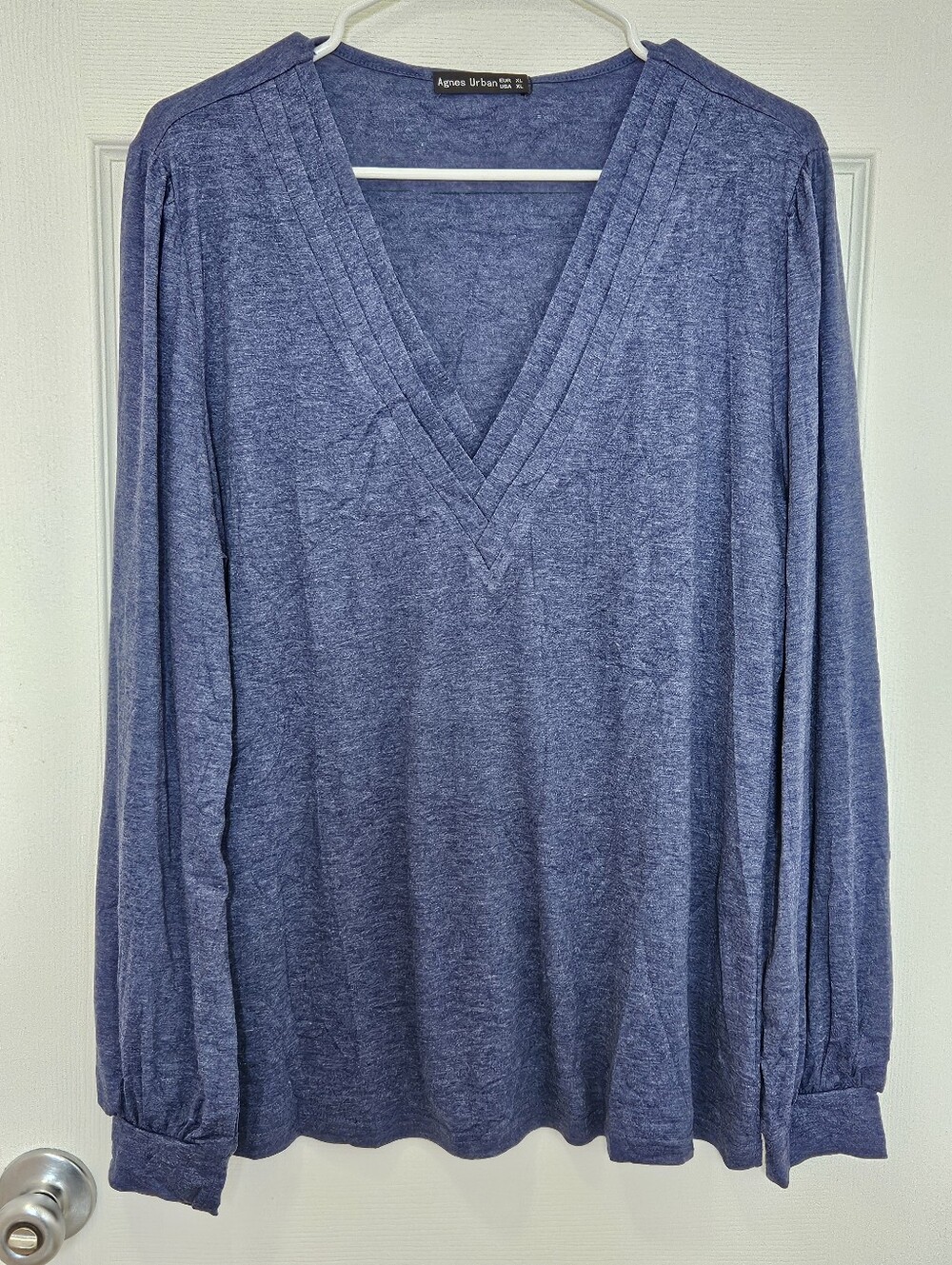 Blue V-Neck Long Sleeve Top